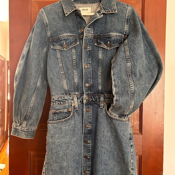 Agolde Blue Denim Button-Front Mini Dress - Picture 2 of 5